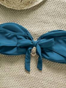 Swim Chiccia Áo bikini không dây màu trơn dành cho nữ, trang trí kim loại, thích hợp cho mùa hè đi biển. - màu xanh lá - Xem 5
