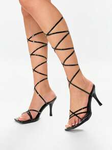 Glitzique de mujeres con cordón tacón alto Sandalias , negro de punta abierta Tacones delgados - Negro - Ver 4