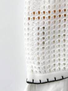 GlowEve Women's Vacation Casual Contrast Trim Sleeveless Hollow Out Knit Top - Black and White - View 5