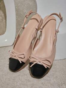 SHUZIA Women's Elegant Color Block Slingback Low Heel Pumps Valentine's Day - Apricot - View 4