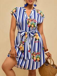 Travachic 大码夏季度假条纹柠檬印花连衣裙 - 彩色 - 查看 7