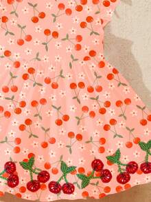 SHEIN Baby Girl Summer Vintage Floral Print Ruffled Armhole Dress With Bow Decor, Sweet And Fashionable - Multicolor - View 5