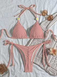 Swim Mod Women's Yellow Special Fabric Bikini Two Pieces Swimwear, Beach Party & Holiday - Baby Pink - View 1