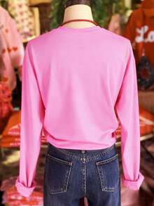 DrmWander Casual Bow & Letter Print Long Sleeve T-Shirt For Women - Pink - View 2