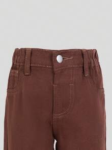 Quần jean denim dáng suông rộng rãi, thoải mái, thường ngày cho bé gái, cạp chun, kiểu dáng ống đứng, đã qua xử lý giặt, thích hợp cho hoạt động ngoài trời và sinh hoạt hàng ngày. - Cà phê nâu - Xem 4