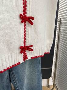 Franclia Áo khoác len dệt kim nhiều lớp phối màu tương phản kiểu Hàn Quốc mới dành cho nữ, áo cardigan không tay thời trang và trẻ trung, áo cardigan dệt kim hở nghệ thuật cho mùa thu/đông, áo len gile cho nữ, áo kiểu Trung Quốc, áo dây xích, áo sơ mi họa tiết hoa anh đào, áo len trắng, áo len viền đỏ, áo len gile không tay cho nữ. - Đỏ và trắng - Xem 8