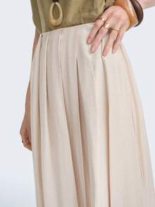 Aalyst Chân váy chữ A xếp ly eo bằng vải lanh dành cho nữ, thích hợp cho kỳ nghỉ, đi làm, mặc vào mùa xuân và mùa hè. - Màu be - Xem 6