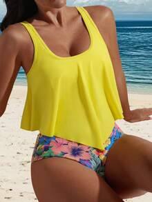 Swim Lushoire Women's Floral Print Bikini 2 Pieces Swimwear Beach Outfit - Multicolor - View 3