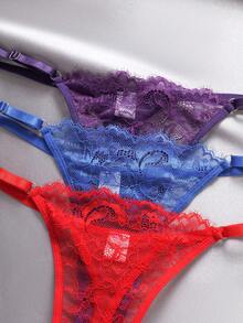 3件套女士蕾丝边网纱性感丁字裤 - 彩色 - 查看 3