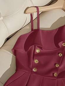 Franclia Elegant Commuter Ruffled Asymmetric Collar Romper, Summer Cute Romper Women Ruffle Romper Short Jumpsuit Dress Romper Romper Jumpsuit - Burgundy - View 3