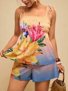 Travachic Bộ đồ mùa hè cỡ lớn dành cho nữ, họa tiết hoa ombre, gồm áo hai dây và quần short. - Nhiều màu - Xem 6