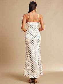 Silquee French-Style Elegant White Polka Dot Satin Dress With Black Lace Trim At The Chest; Suitable For Spring/Summer, Sexy Date Nights, Women's Clothing, Women's Summer Dresses, Afternoon Tea Party Dresses, Valentine's Day, Women's Valentine's Day Outfits, And Vacation Dresses. - Multicolor - View 2