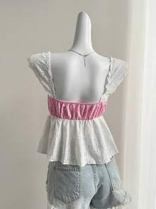 Elamini Sexy Women's Plaid Patchwork Knit Embroidered Textured Cami Top, Summer - Multicolor - View 2