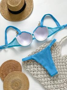 Swim SXY Set bikini con ferretto, spalline larghe e decorazione a stella marina - Blu - Visualizzare 5