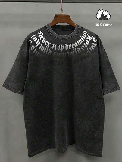 Manfinity EMRG 男士字母印花休闲圆领短袖纯棉T恤