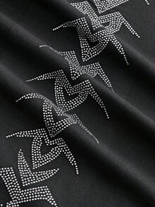 AXEPEAK Camiseta de tirantes con decoración de strass, estilo callejero estadounidense creativo - Negro - Ver 5