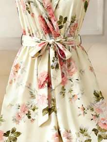 Franclia 女士碎花连体裤，阔腿设计，收腰，优雅时尚 - 杏色 - 查看 7