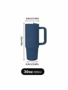 海军蓝 - 20/30/40盎司不锈钢保温杯，带手柄和可折叠吸管，双层真空隔热，冷热饮皆宜，简约旅行杯 - 藏蓝色 - 查看 11