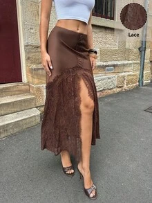 Siren Gaze Chân váy satin ren dành cho nữ, chân váy xếp ly satin cạp cao thanh lịch, phù hợp cho đi làm, tập Pilates, ở nhà, các dịp trang trọng, phỏng vấn, du lịch, biểu diễn, hẹn hò, công sở. - màu nâu - Xem 3