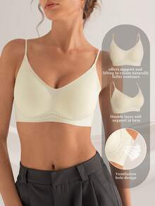 DesireSculpt 1pc Women's Seamless Wireless Bra With Soft Cups, Comfortable And Minimalist Daily Wear - White - View 4