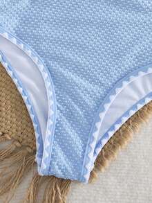 Bộ đồ bơi Tankini nữ Swim Vcay mới với chất liệu vải dệt họa tiết, đường kẻ trang trí màu đen và thiết kế xếp ly ở eo, bikini hai mảnh dành cho kỳ nghỉ. - Màu xanh lam - Xem 3