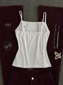 INAWLY Áo hai dây thêu nơ cơ bản tối giản dành cho nữ, mùa hè - trắng - Xem 2