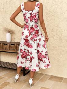 SHEIN Clasi 女士浪漫印花长裙，优雅百搭，适合外出、聚会和度假，春夏款 - 彩色 - 查看 4