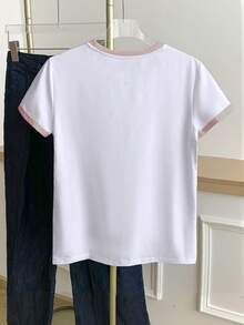 Resyla Áo thun nữ tay ngắn cổ tròn, phối màu, in hình khẩu hiệu và tranh vẽ. - Nhiều màu - Xem 2