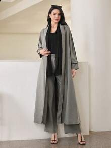 Modelyn 两件套斜纹宽松开襟长款开衫套装，灰色 - 灰色 - 查看 5