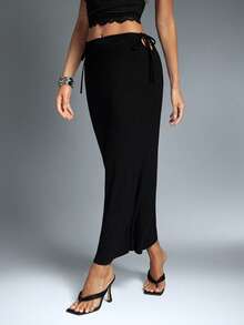 Denimoi Tie Waist Maxi Skirt Sexy Skirts Vacation Outfits Brunch Outfits - Black - View 4