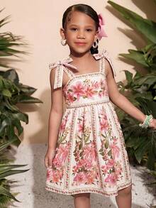 SHEIN Young Girl Woven Floral Ruched Camisole Dress - Multicolor - View 7