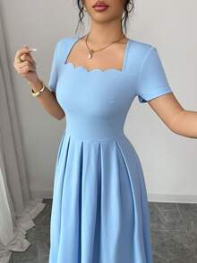 Elenzga Women's Summer Scoop Neck Embroidered Short Sleeve Dress - Baby Blue - View 3