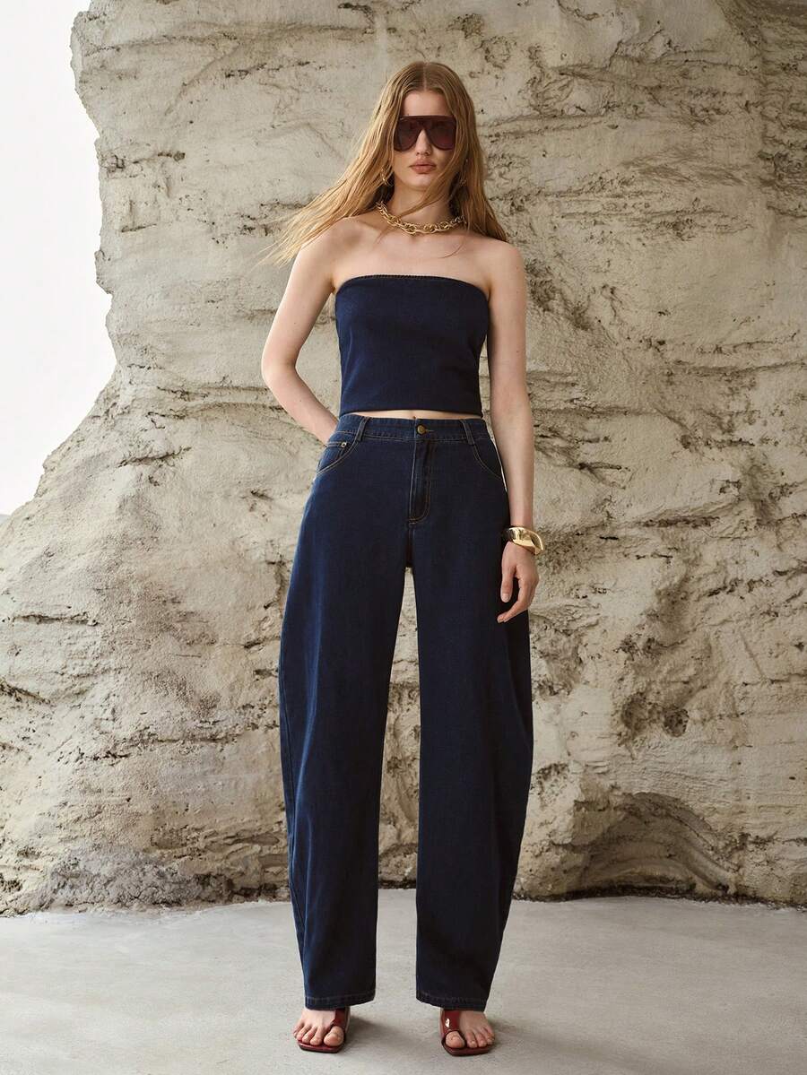 MOTF PREMIUM Quần jean nữ denim dáng ôm, thời trang đường phố sành điệu. - Rửa trung bình - Xem 1