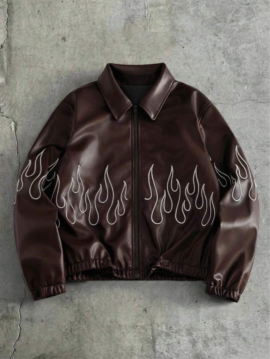 AXEPEAK Men's Fashion Commuter Flame Embroidery Jacket - Bronze - View 1