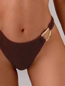 Swim Vcay Women's Summer Beach Solid Color Sexy Halter Bikini Swimwear Set Brown Bathing Suit Women 2 Piece Set Brown Bikini Sets Brown Two Piece Swim Suit Ribbed Bikini - Burgundy - View 6