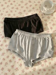 CovetEZ 2条装女士休闲弹力腰纯色短裤，适合日常通勤和夏季穿着 - 彩色 - 查看 4