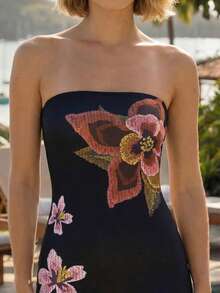 CAJUNI Đầm ống ôm sát in hoa dành cho nữ, thích hợp cho kỳ nghỉ hè ở bãi biển. - màu đen - Xem 4