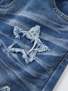 Quần jeans ống rộng cho bé gái, phong cách Y2K, màu xanh nhạt cổ điển, cạp cao, chun co giãn, ống suông rộng, thêu sao 3D, phù hợp cho các lễ hội âm nhạc, kỳ nghỉ, lễ tốt nghiệp, mặc hàng ngày, quần jeans đa năng thời trang mới cho bé gái. - Rửa tối - Xem 7