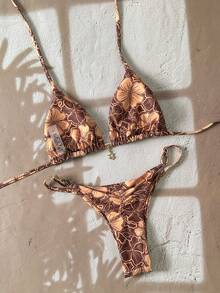 Swim Mod 2pcs/Set Women's Random Print Spaghetti Strap Sexy Bikini Swimwear Set, Summer - Multicolor - View 2