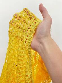 Amplova 女士吊带针织迷你连衣裙，性感前卫，适合度假穿着，饰有可爱海星边饰，腰部透视拼接设计 - 鵝黃色 - 查看 11