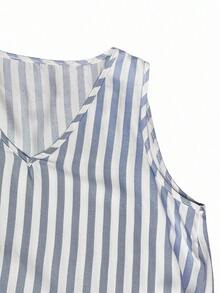 Omancia 2pcs/Set Summer Casual Striped Tank Top And Shorts Set - Blue - View 3