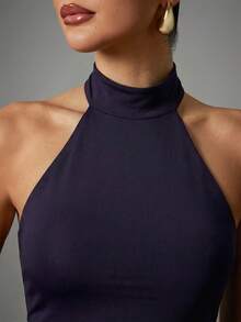 Hauture Women's Fashionable Solid Color Sexy Backless Cropped Top - Blue - View 5