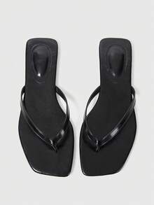 Sleekvia Women Shoes Square Toe Flat Bottom Black Flip-Flops Foot Straps Fashion Casual Comfort Daily Versatile Women's Flat Bottom Slippers Sandals Flip-Flops - Black - View 5