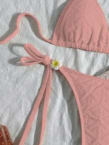 Swim Mod Women's Yellow Special Fabric Bikini Two Pieces Swimwear, Beach Party & Holiday - Baby Pink - View 3