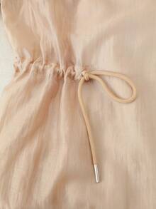 GlowEve 女士时尚翻领抽绳褶皱优雅浪漫休闲日常约会通勤晚宴春夏风衣 - 杏色 - 查看 3