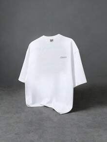 SUMWON 宽松版型旅行印花西班牙瓦伦西亚佩尼斯科拉小镇日落棕榈树短袖圆领T恤 夏季度假休闲图案T恤 - 白色 - 查看 2