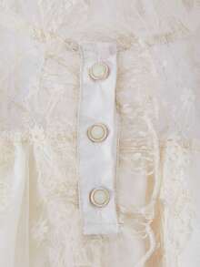 Glamorique Tween Girl Girls Elegant Lace Trim Puff Sleeve Cinched Waist Apricot Princess Dress, Summer - Apricot - View 6