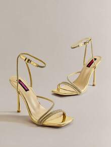 SHUZIA Women's Cross Straps Rhinestone Ankle Strap Dressy High Heels Wedding Shoes For Christmas Valentine's Day - Champagne - View 3