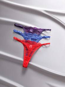 3件套女士蕾丝边网纱性感丁字裤 - 彩色 - 查看 4