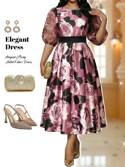 Fleurora Spring And Summer Elegant Commuting Office Work Wedding Colorful Pink Woven Satin Scoop Neck Ball Gown Flared Puff SleeveContrast Mesh Midi Short Sleeve Plus Size Dresses Summer Dress Summer Dresses For Women Summer Outfits For Women Festival Dresses Festival Outfits For Women Graduation Outfit For Mother Dress For Wedding Guest Wedding Guest Dress Graduation Outfit For Mother Birthday Dress Birthday Outfits For Women Elegant Dresses For Women Elegant Dresses Floral Dress Floral Dresses For Women Plus Size Hoo-Ha Print Mesh Patchwork Elegant Dress Women Elegant Outfits Elegant Woman Clothing Elegant Spring Dress Elegant Midi Dress Elegant Dress For Women Wedding Outfit For Women Guest